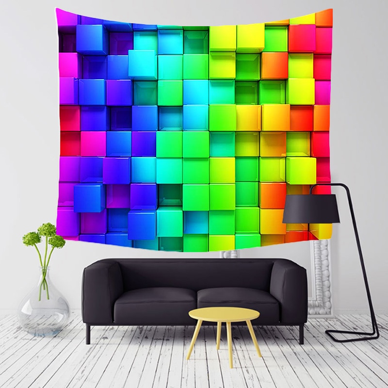 Psychedelic Colored Indian Geometry Pattern Polyester Tapestry - 150x130cm - King of Cocaine