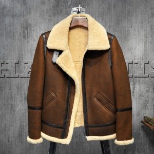 Men's Shearling Jacket Long Style B3 Flight Jacket Double Collar Design ...