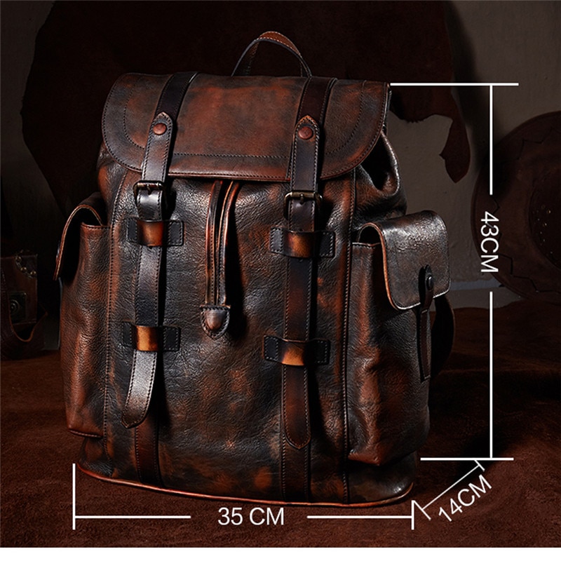 Luxury Coffee Leather Backpack Bag - Black