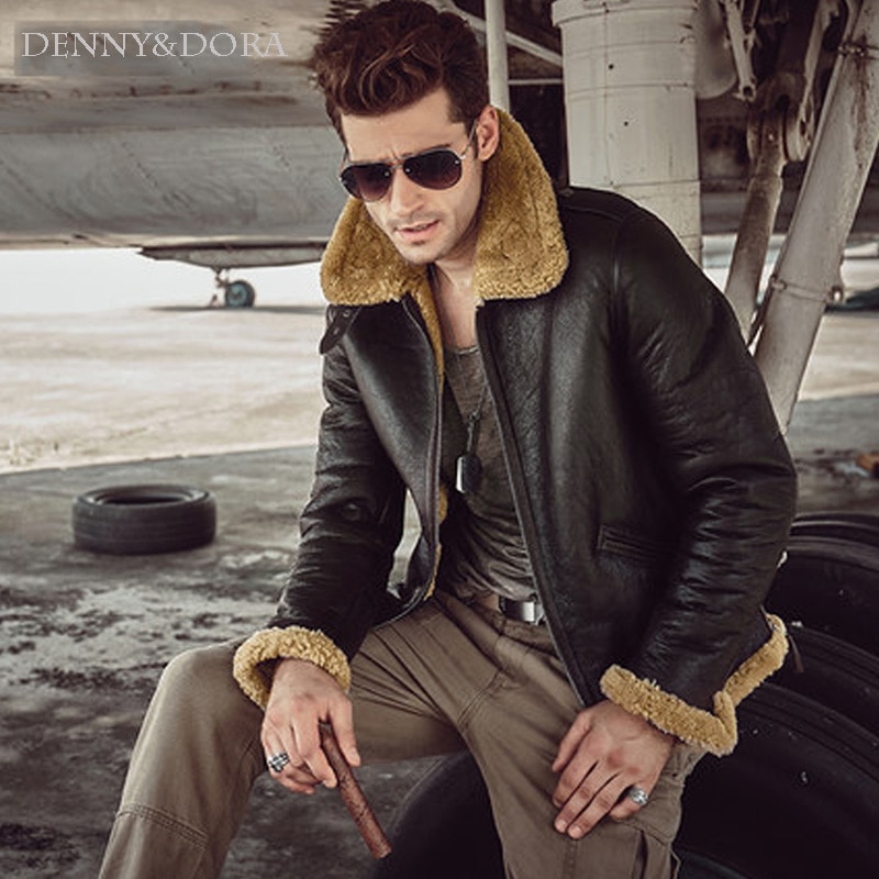 Denny&Dora Winter Coat Men Genuine With Big Lapel Collar Fur