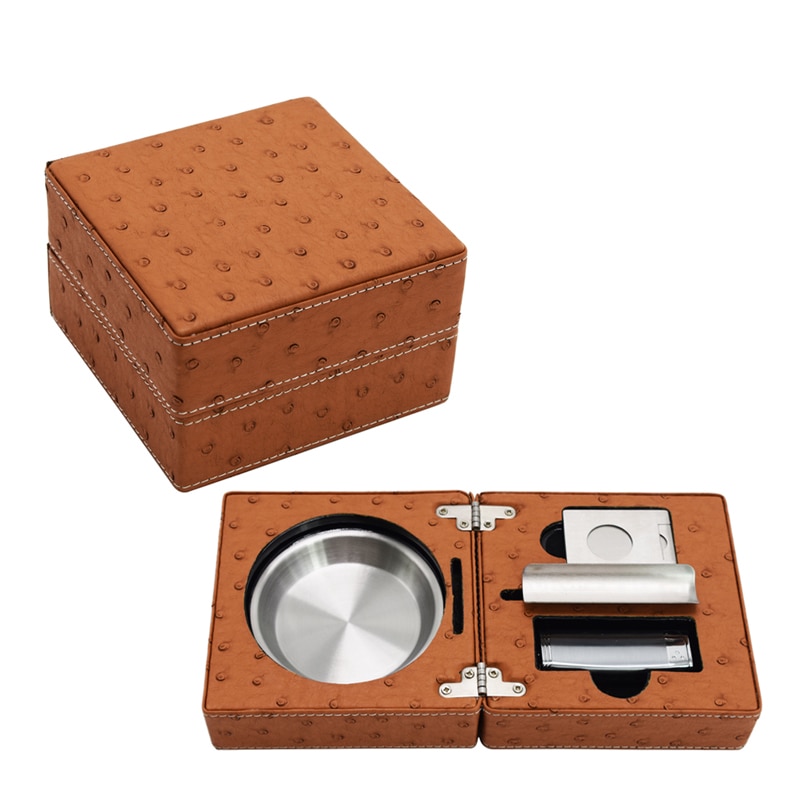 HERMES cigar case ashtray case Cigarette case Leather unisex