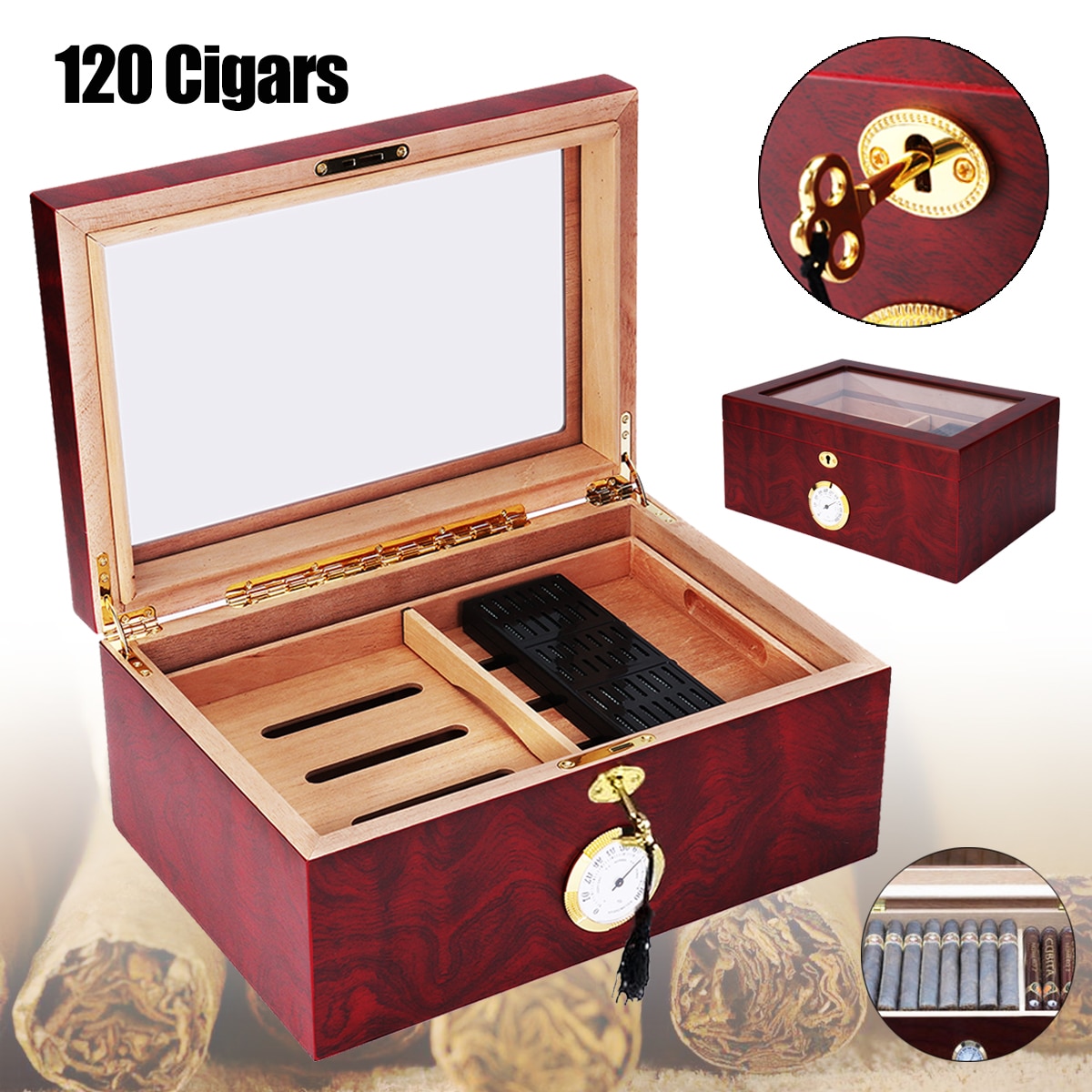 Hermes Gray Wood Veneer Leather Cedar Men's Cigar Humidor Storage Case in  Box
