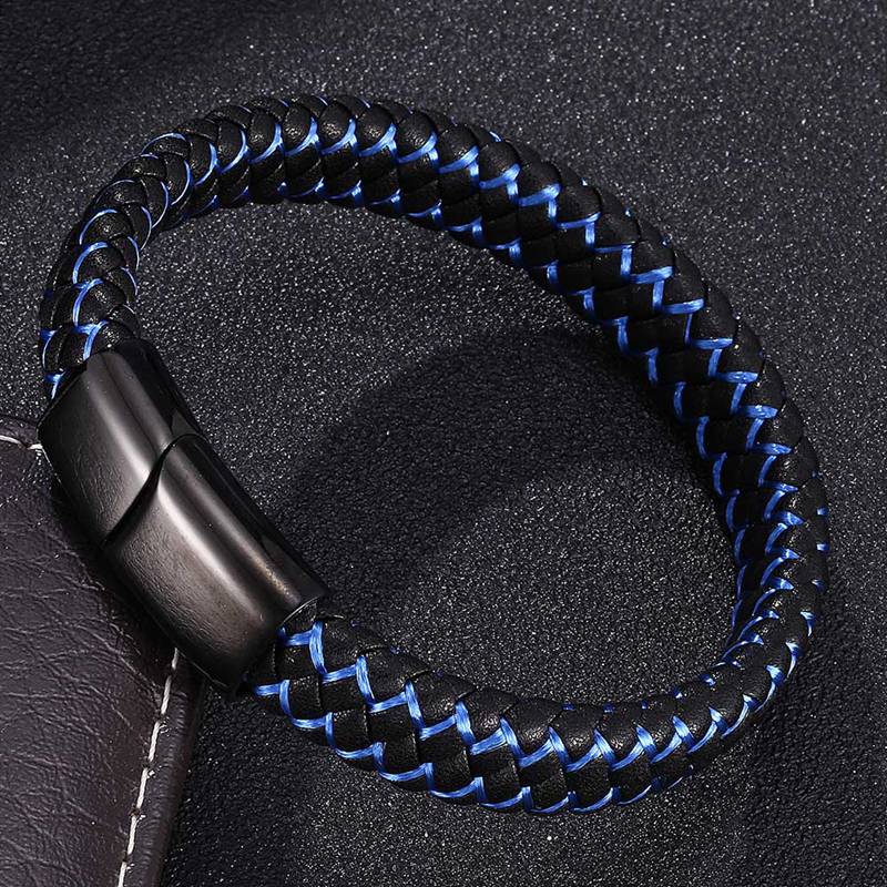 Braided Leather Bracelet Black Stainless Steel Magnetic Clasps - King ...