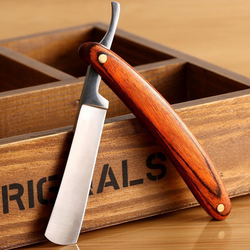 Vintage Old Shaving Knife Straight Edge Stainless Steel Barber Razor Folding Shaving Knife Hair Removal Tools Wooden Handle
