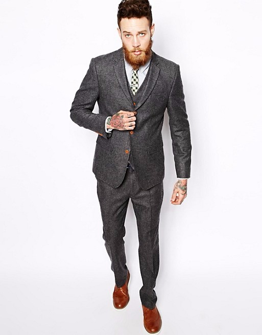 Gray Tweed 3 Piece Italian Style Mens Suit - King of Cocaine