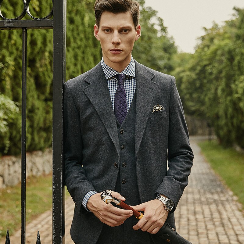 Dark Grey Wool Suit for Men