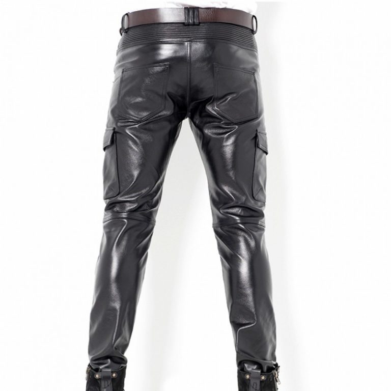 black leather skinny pants mens