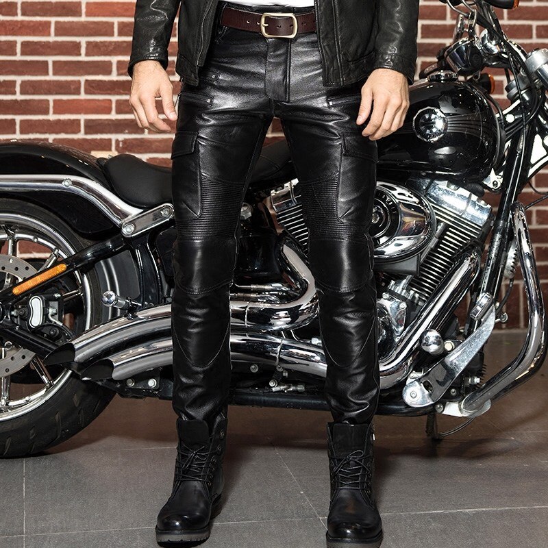Bela Rocket Motorcycle Mix Kangaroo Mens Leather Pants for 2PC (Black/
