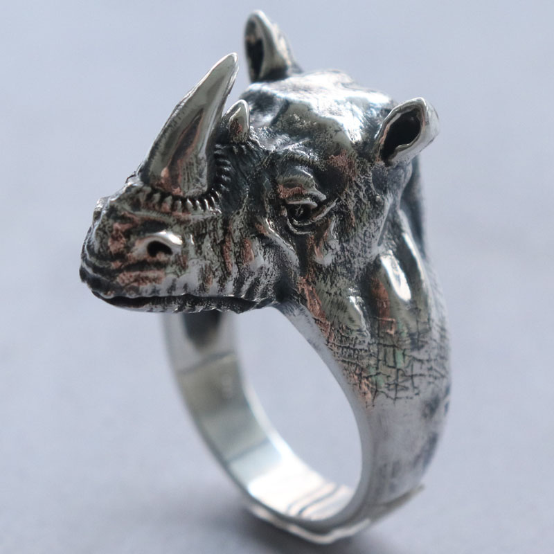 Men’s “3D Rhino” Ring in Solid 925 Sterling Silver (26g)