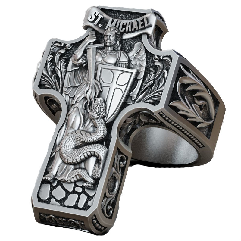 Men’s “Saints & Crucifixion” Ring 925 Silver