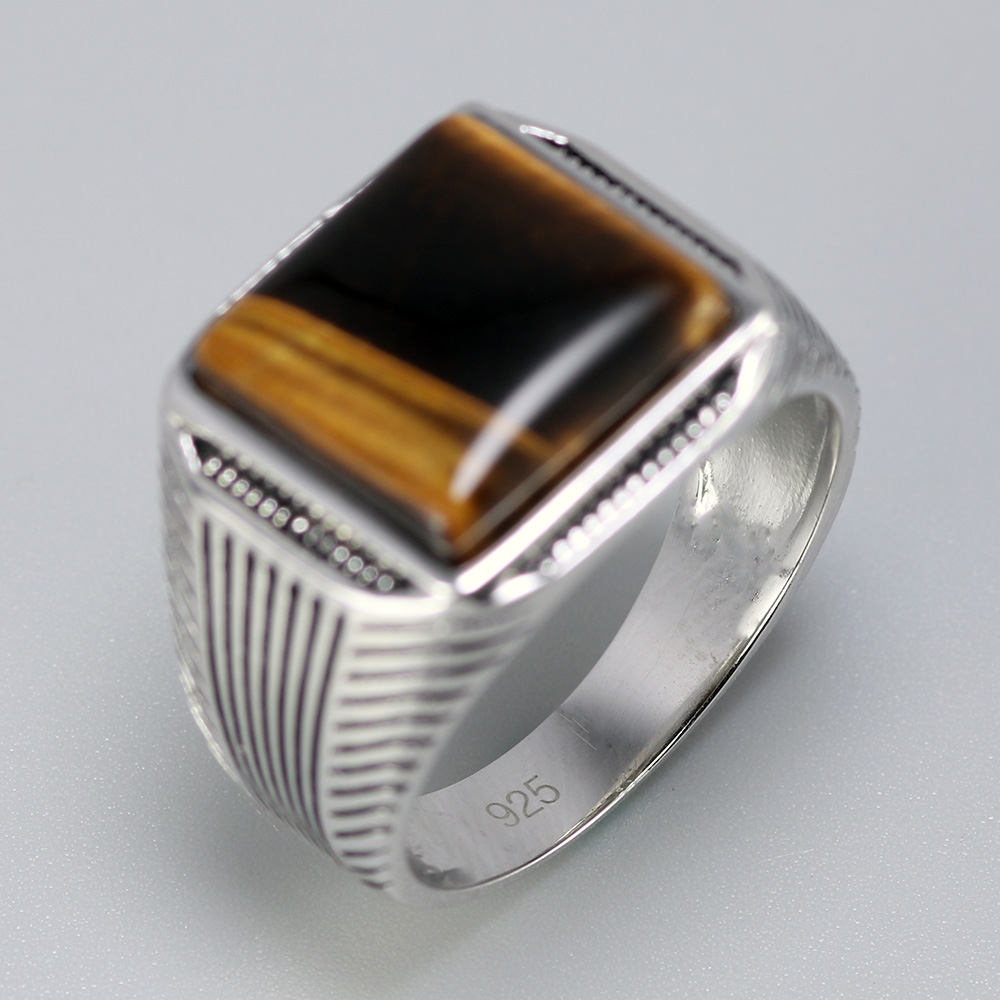 Men’s ‘Tiger’s Eye’ Statement Ring in Solid 925 Silver